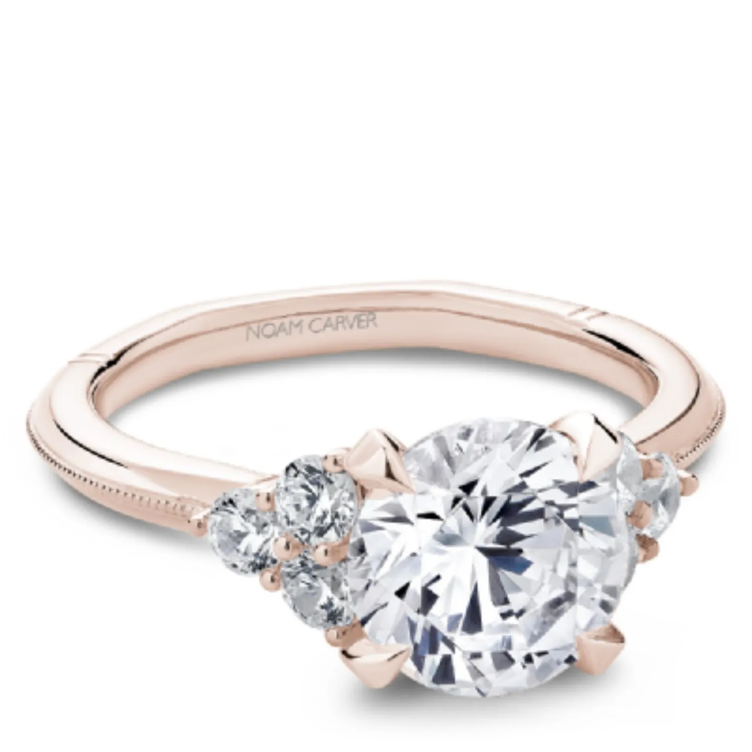 Noam Carver Three Stone Side Trio Diamond Engagement Ring