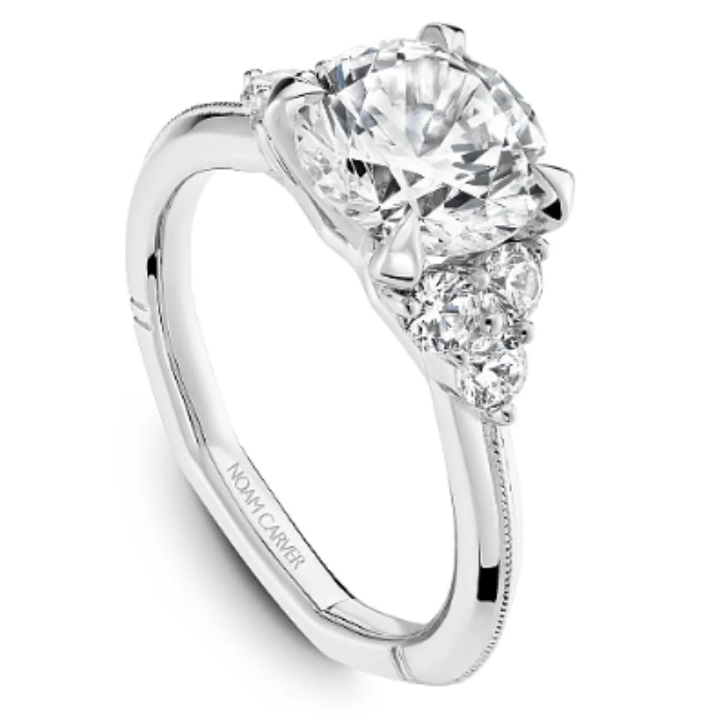 Noam Carver Three Stone Side Trio Diamond Engagement Ring