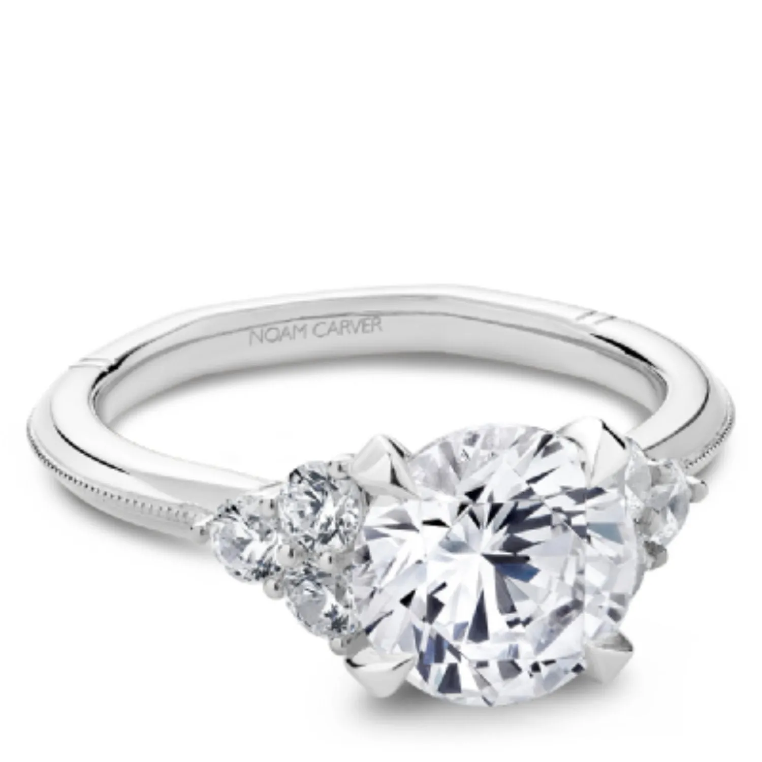 Noam Carver Three Stone Side Trio Diamond Engagement Ring