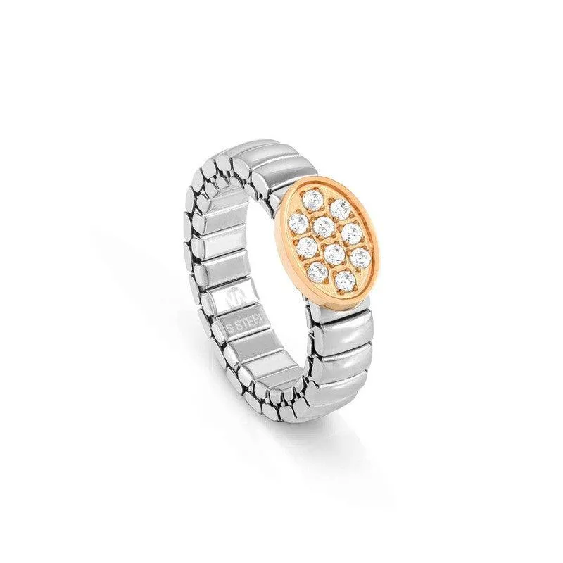 Nomination Extension Ring, Oval, Cubic Zirconia, Rose Gold PVD, Stainless Steel