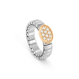 Nomination Extension Ring, Oval, Cubic Zirconia, Rose Gold PVD, Stainless Steel