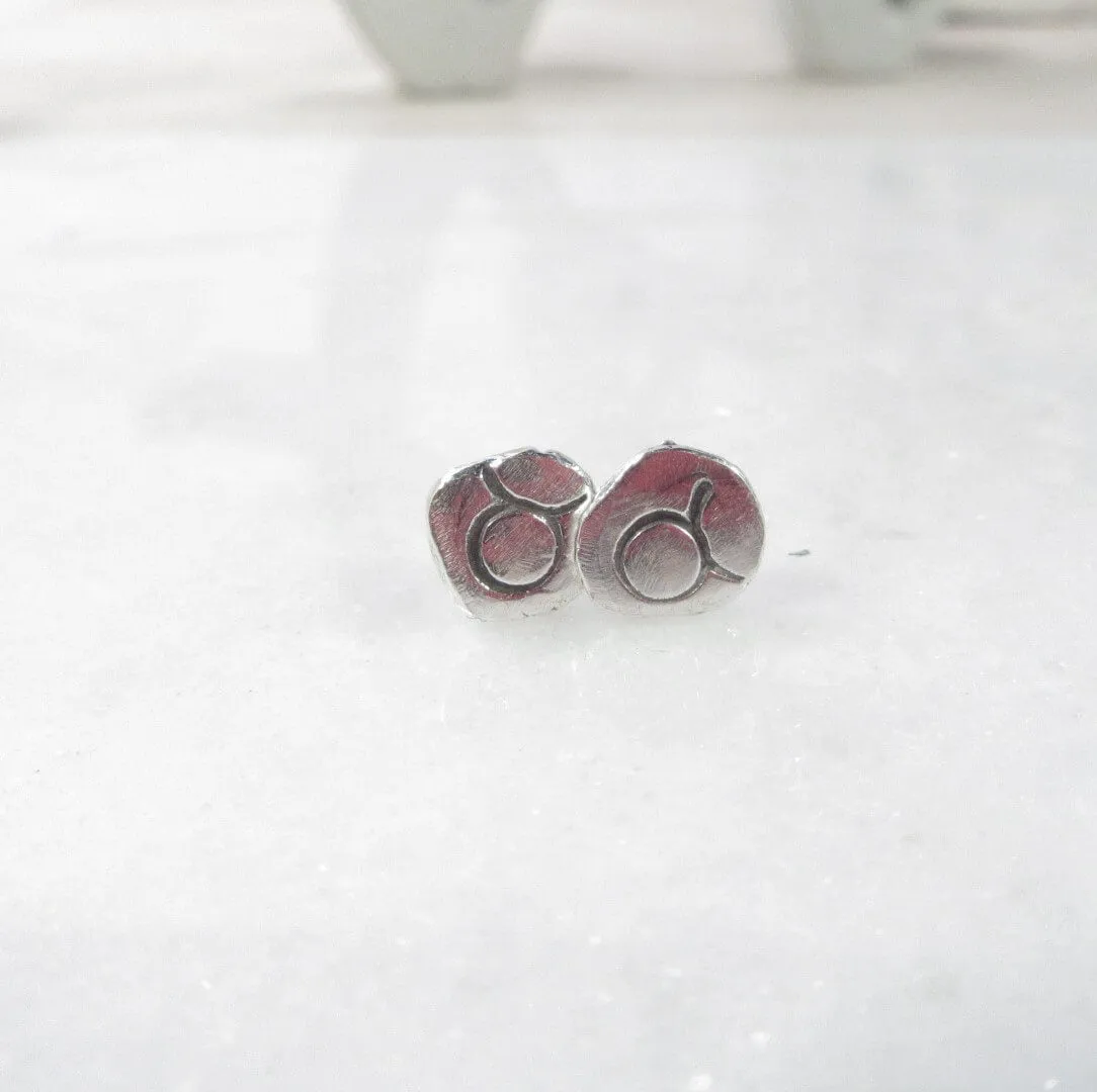 Nugget Post Earrings Astrology Symbols .999 Silver