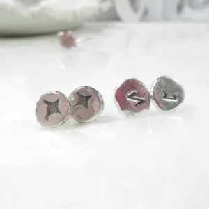 Nugget Post Earrings Design Symbols .999 Silver
