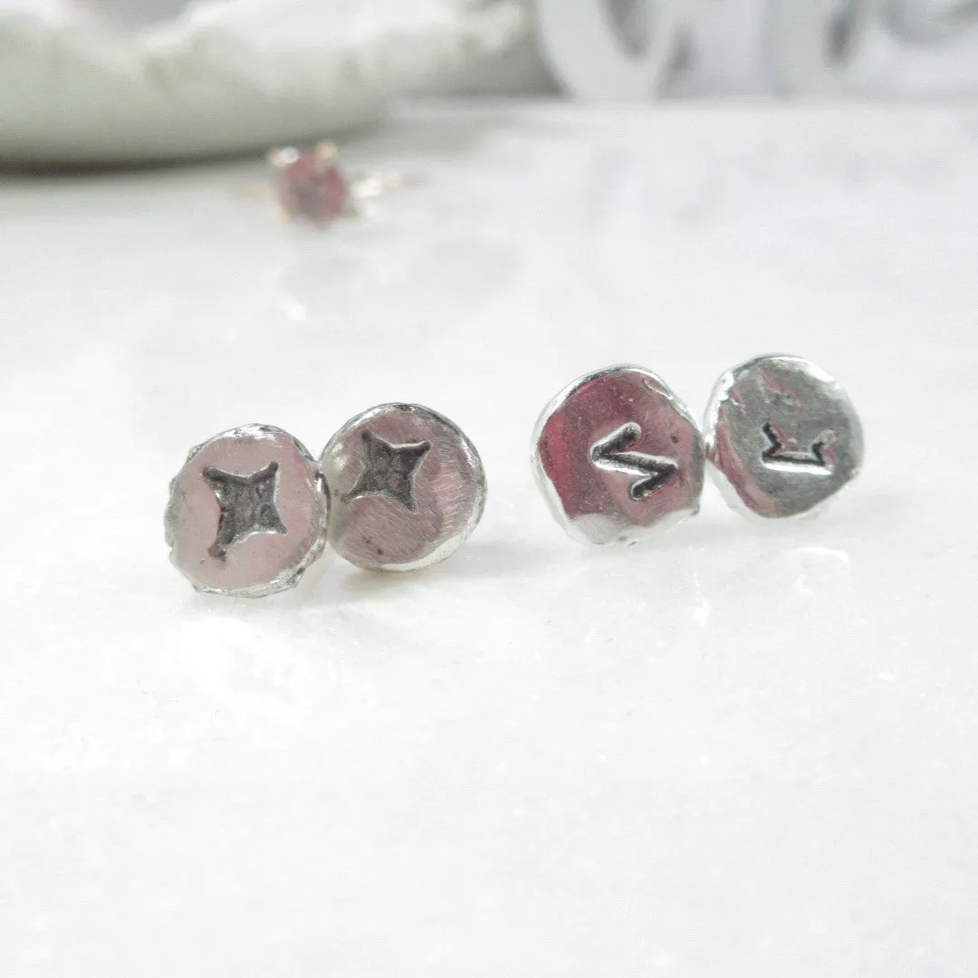 Nugget Post Earrings Design Symbols .999 Silver