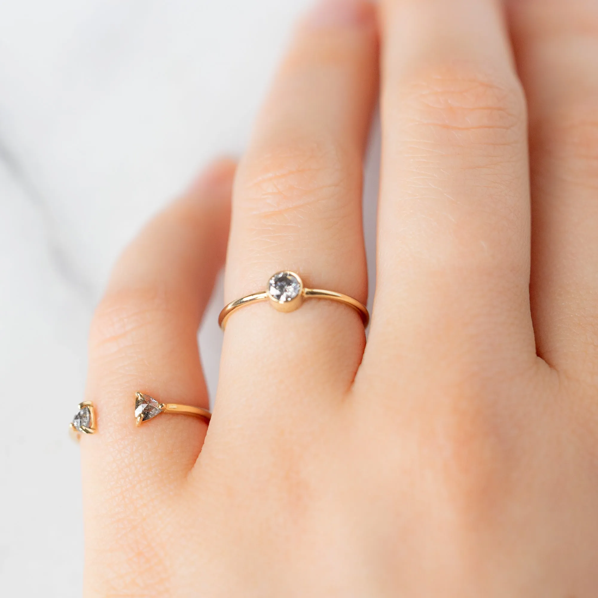 Open Cuff Salt and Pepper Diamond Trillion Stacking Band | 14K or 18K Yellow Gold