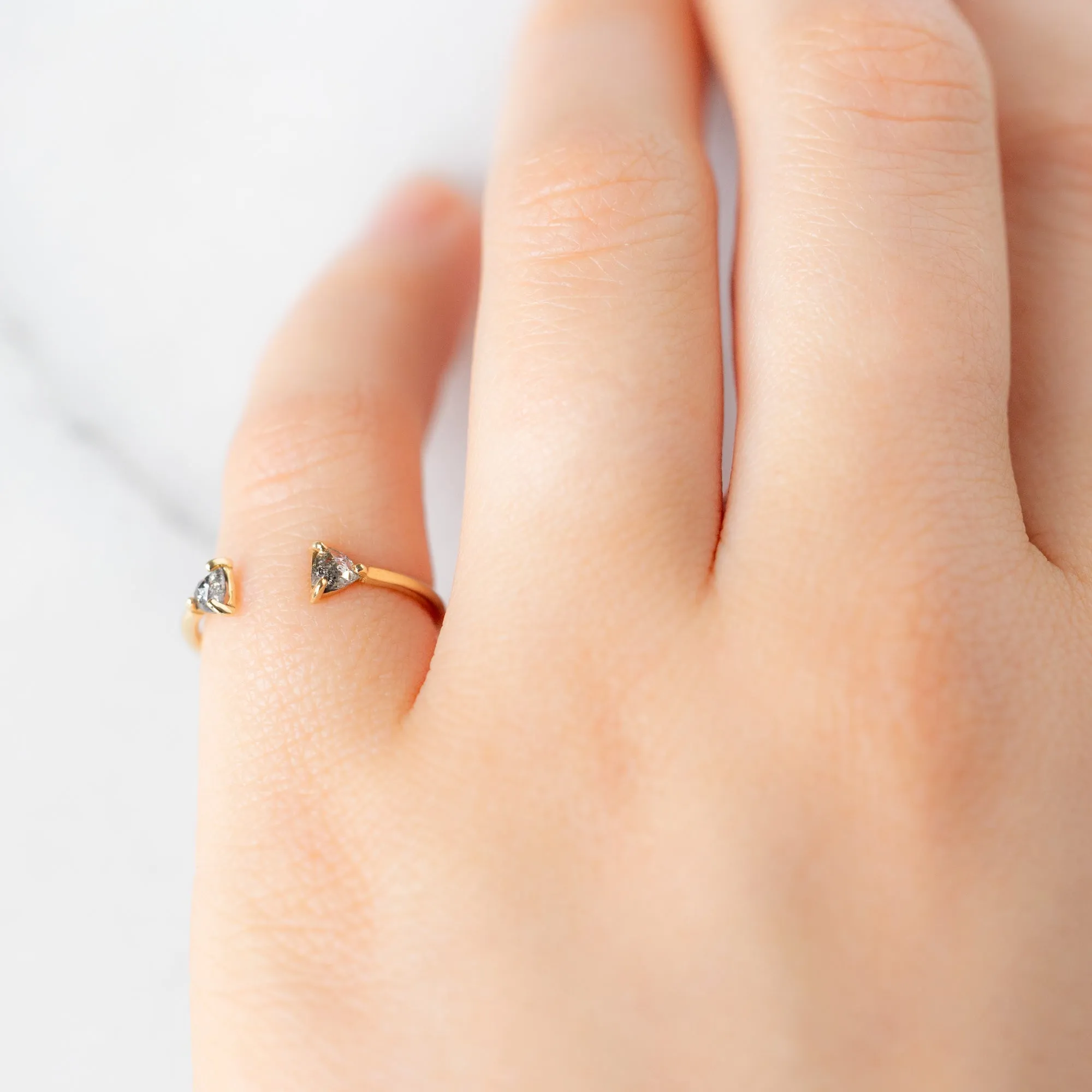 Open Cuff Salt and Pepper Diamond Trillion Stacking Band | 14K or 18K Yellow Gold