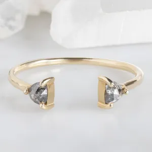 Open Cuff Salt and Pepper Diamond Trillion Stacking Band | 14K or 18K Yellow Gold