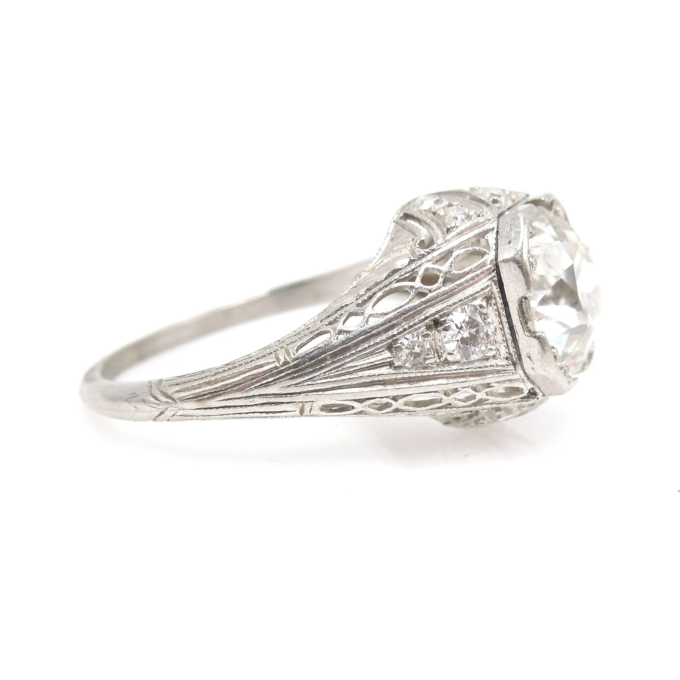 Original 1.47ct European Cut Diamond Art Deco Engagement Ring in Platinum