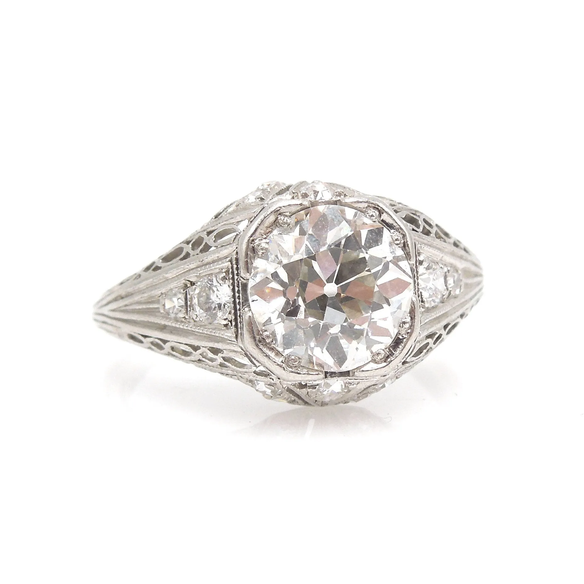 Original 1.47ct European Cut Diamond Art Deco Engagement Ring in Platinum