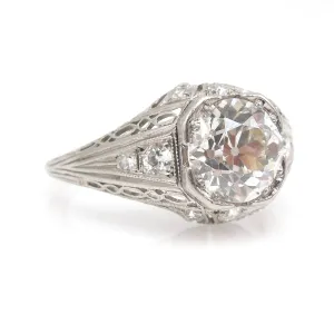 Original 1.47ct European Cut Diamond Art Deco Engagement Ring in Platinum