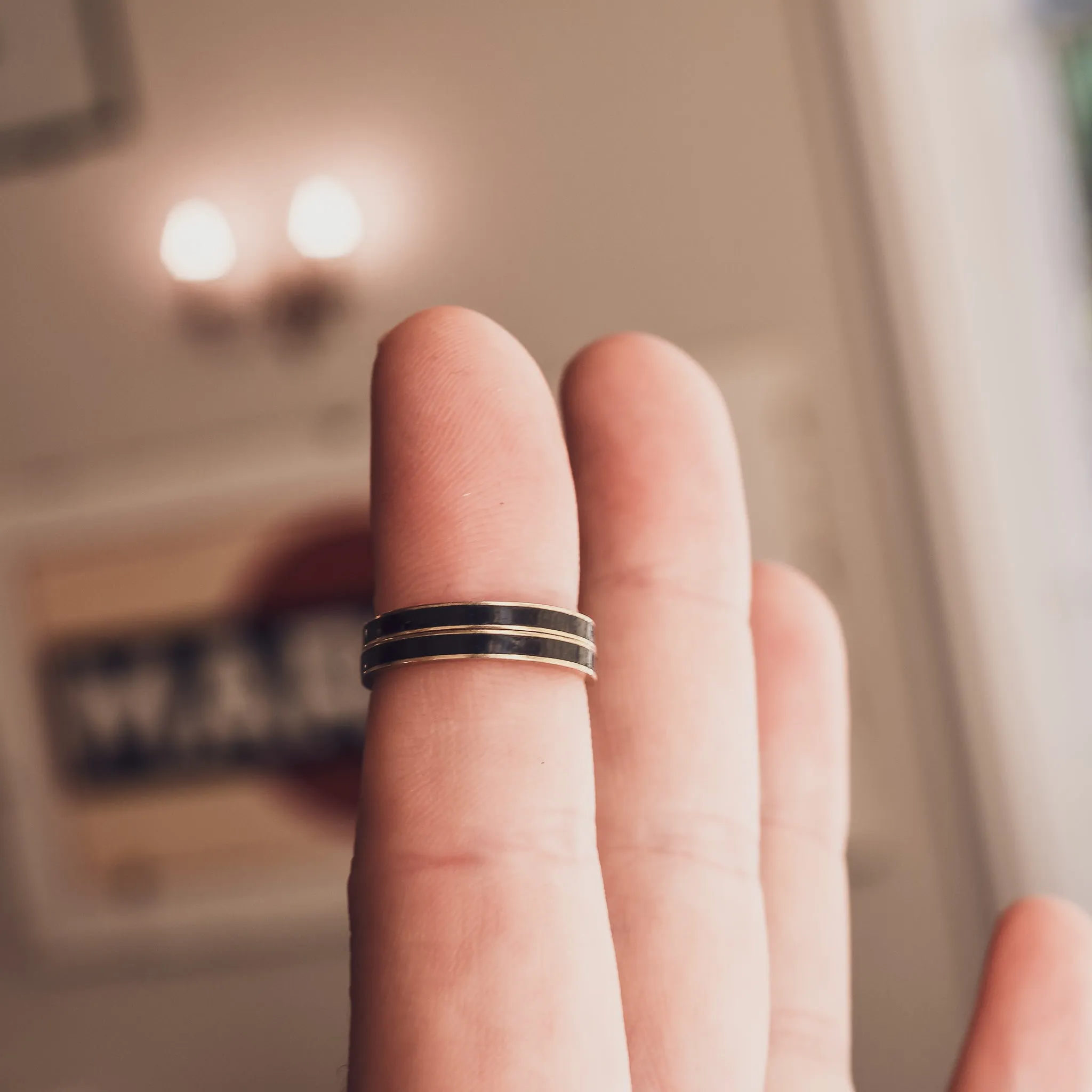 Pair of Victorian Black Enamel Rings