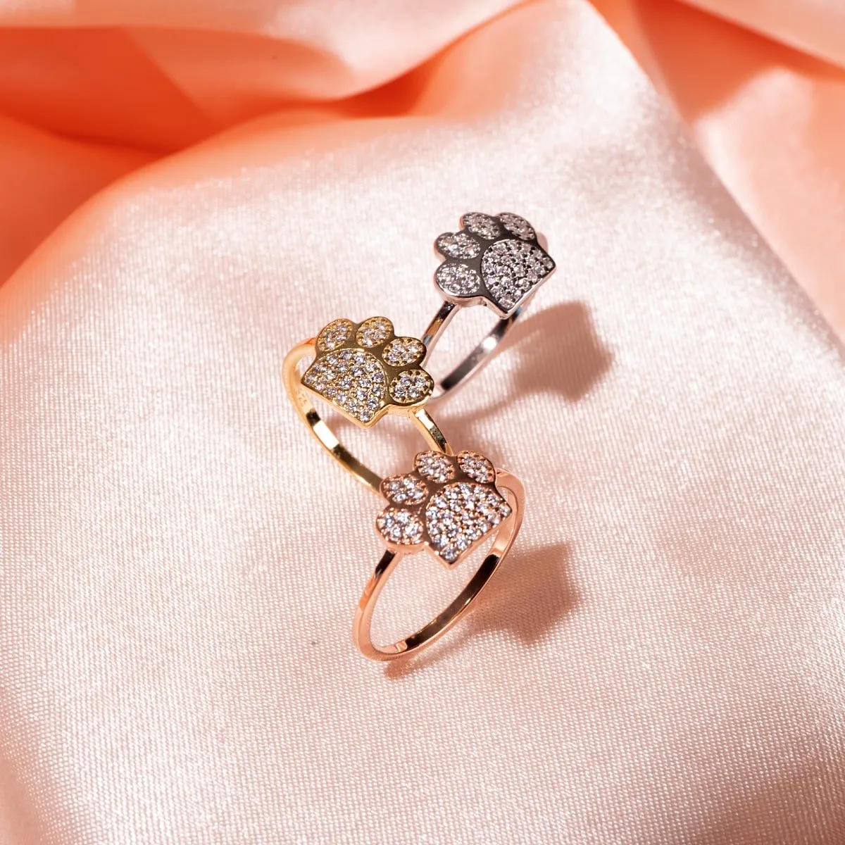 Paw | Gold Vermeil | CZ Diamond Pup Print Ring