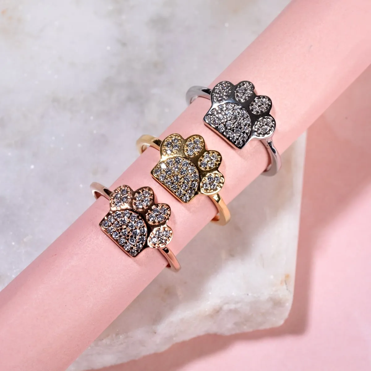 Paw | Gold Vermeil | CZ Diamond Pup Print Ring