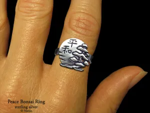 Peace Bonsai Ring Sterling Silver with Japanese kanji