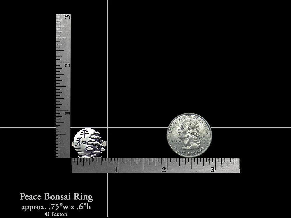 Peace Bonsai Ring Sterling Silver with Japanese kanji