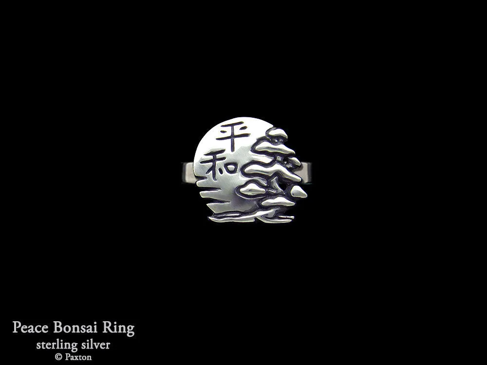 Peace Bonsai Ring Sterling Silver with Japanese kanji