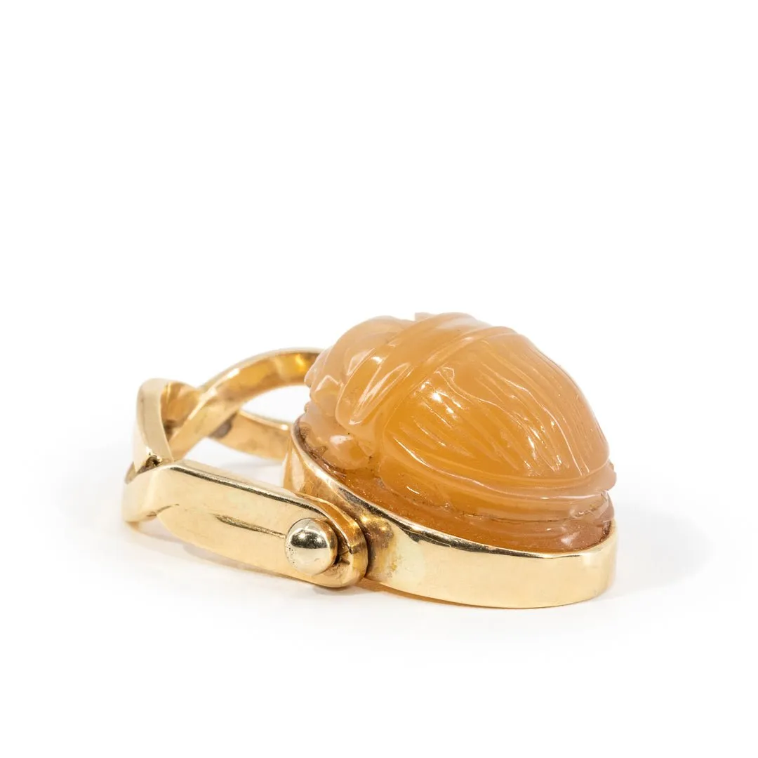 Peach Moonstone 16.51 Carat Carved Scarab 14k Handcrafted Gemstone Swivel Ring & Pendant