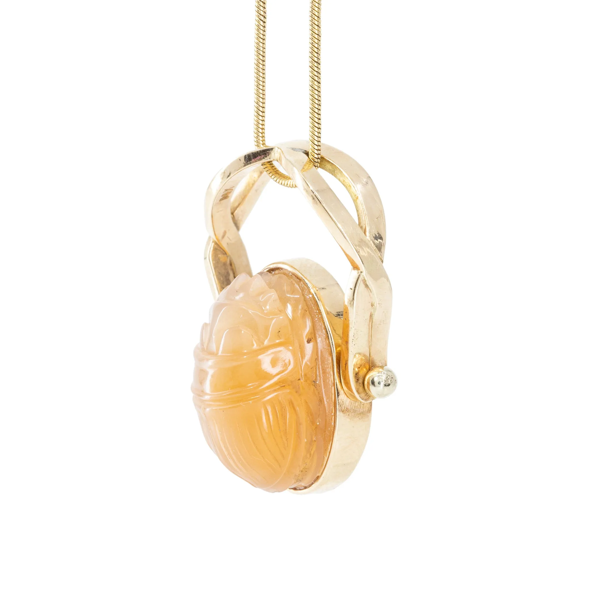 Peach Moonstone 16.51 Carat Carved Scarab 14k Handcrafted Gemstone Swivel Ring & Pendant