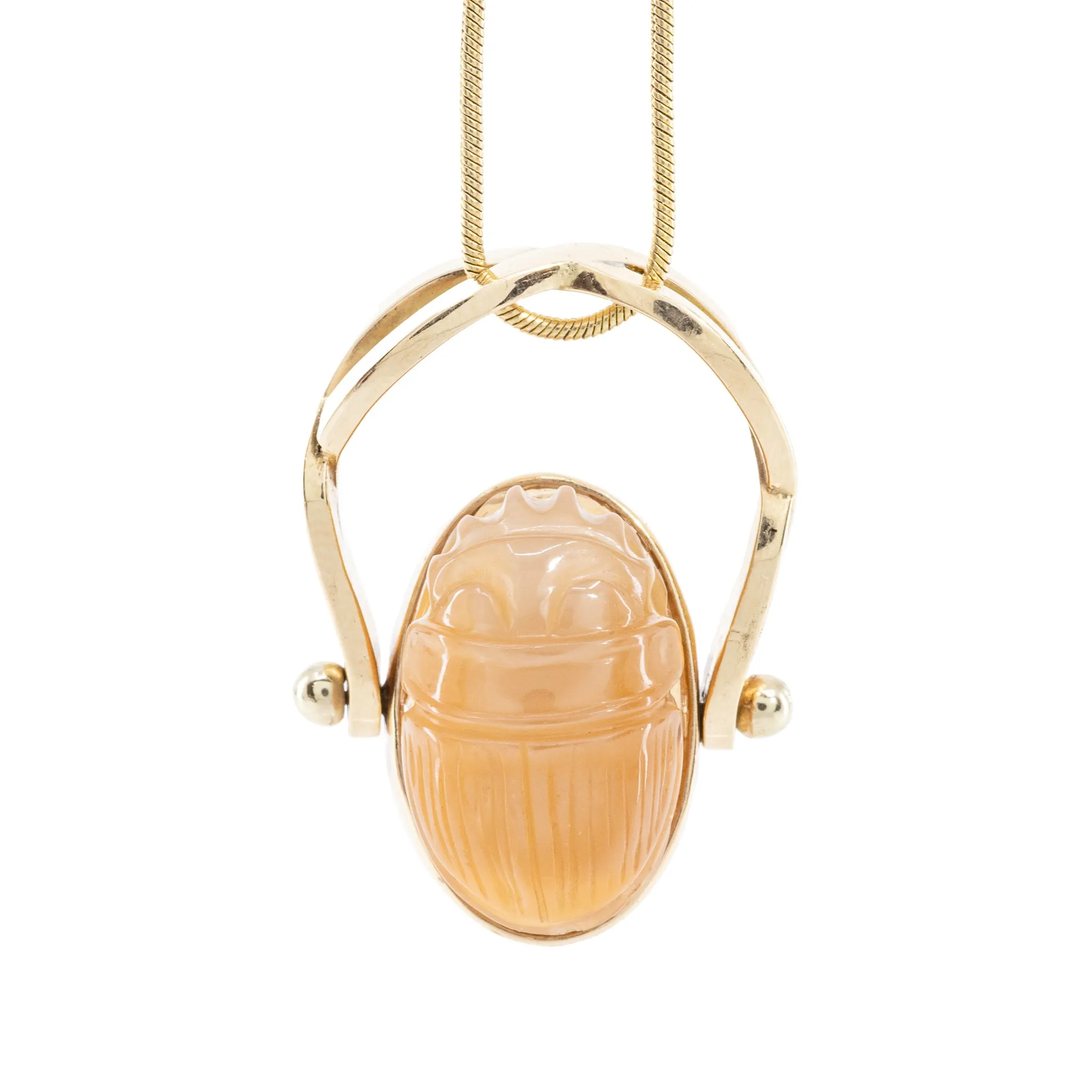 Peach Moonstone 16.51 Carat Carved Scarab 14k Handcrafted Gemstone Swivel Ring & Pendant