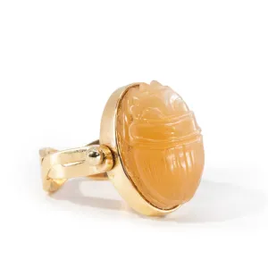 Peach Moonstone 16.51 Carat Carved Scarab 14k Handcrafted Gemstone Swivel Ring & Pendant