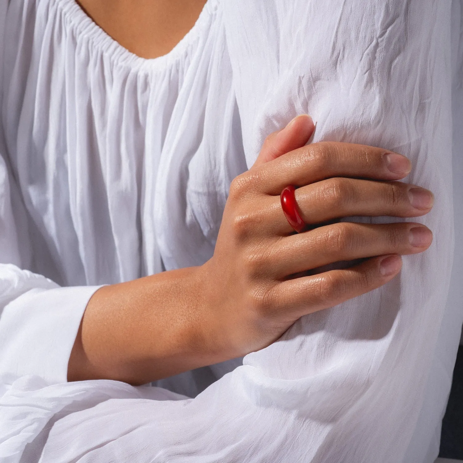 Persimmon Dark Orange Agate Stone Ring