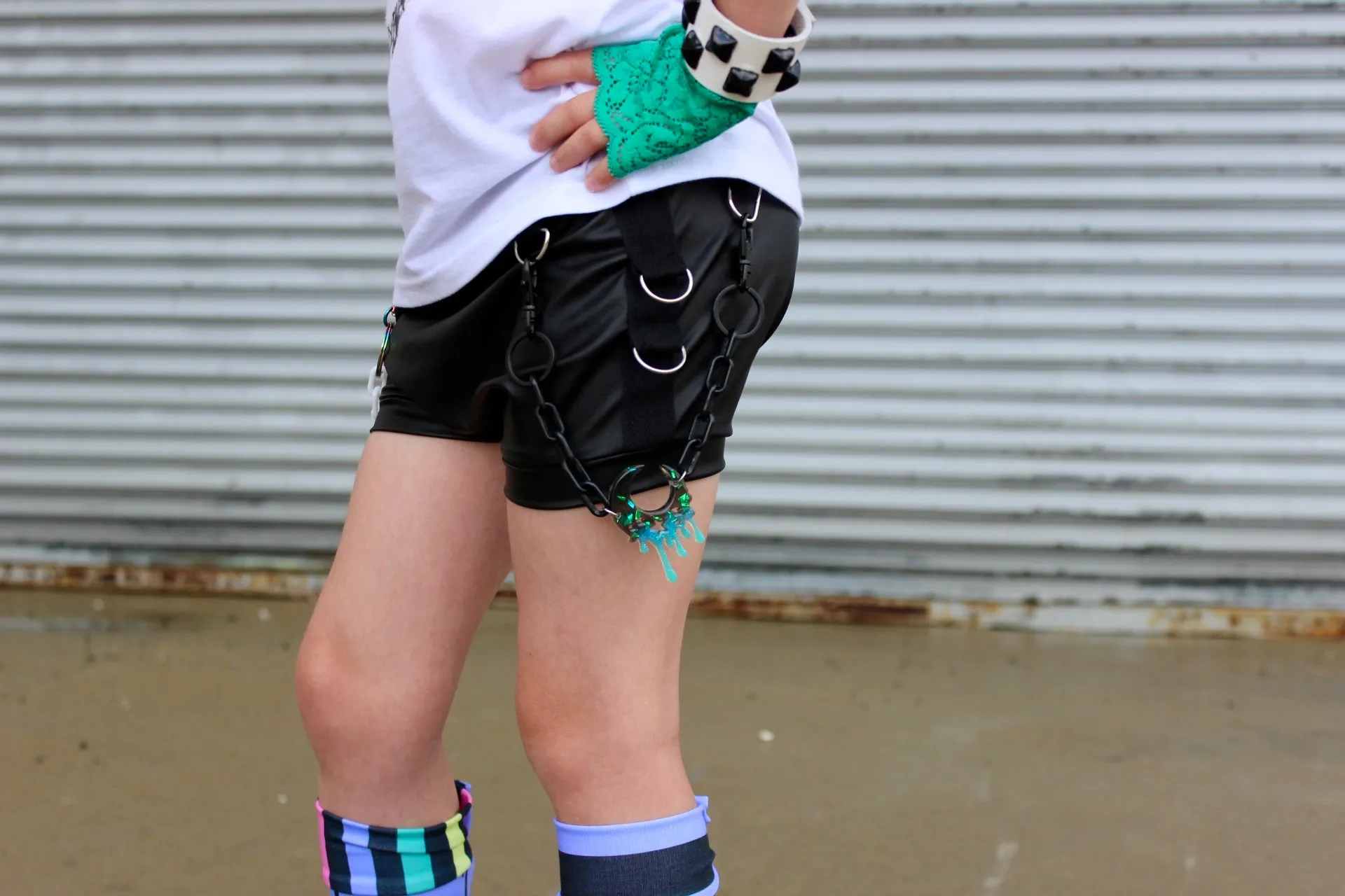 Phantom Punk Shorties in Black Vegan Leather for kids