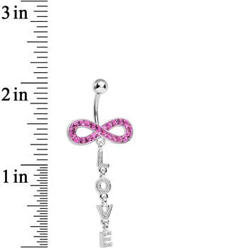 Pink Cubic Zirconia Love Sparkles to Infinity Dangle Belly Ring