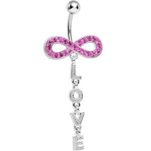 Pink Cubic Zirconia Love Sparkles to Infinity Dangle Belly Ring