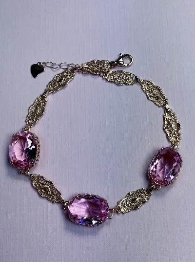 Pink Topaz Bracelet, Rose Gold plated Edwardian Jewelry #B70