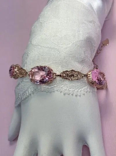 Pink Topaz Bracelet, Rose Gold plated Edwardian Jewelry #B70