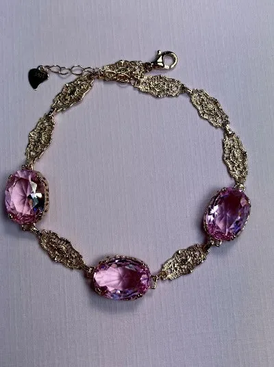 Pink Topaz Bracelet, Rose Gold plated Edwardian Jewelry #B70