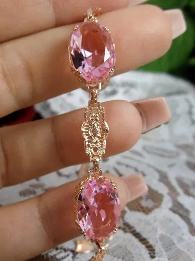 Pink Topaz Bracelet, Rose Gold plated Edwardian Jewelry #B70