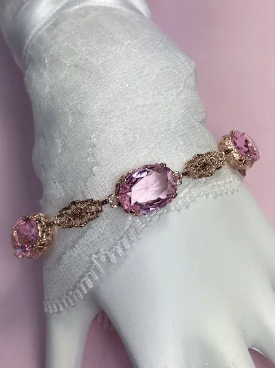 Pink Topaz Bracelet, Rose Gold plated Edwardian Jewelry #B70