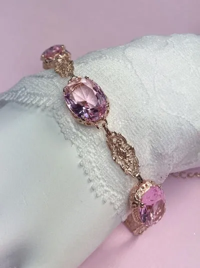 Pink Topaz Bracelet, Rose Gold plated Edwardian Jewelry #B70