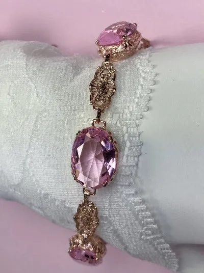 Pink Topaz Bracelet, Rose Gold plated Edwardian Jewelry #B70