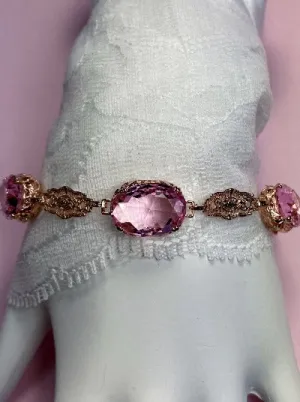 Pink Topaz Bracelet, Rose Gold plated Edwardian Jewelry #B70