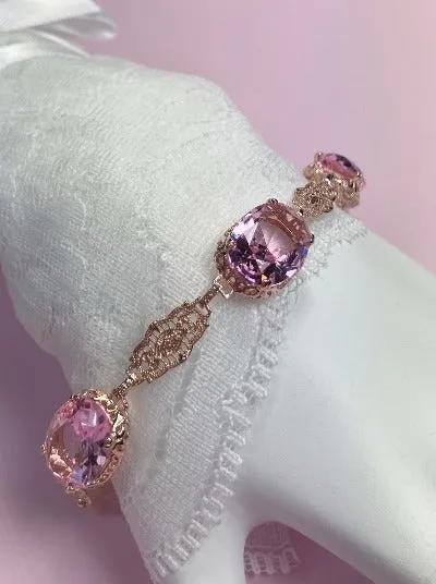 Pink Topaz Bracelet, Rose Gold plated Edwardian Jewelry #B70