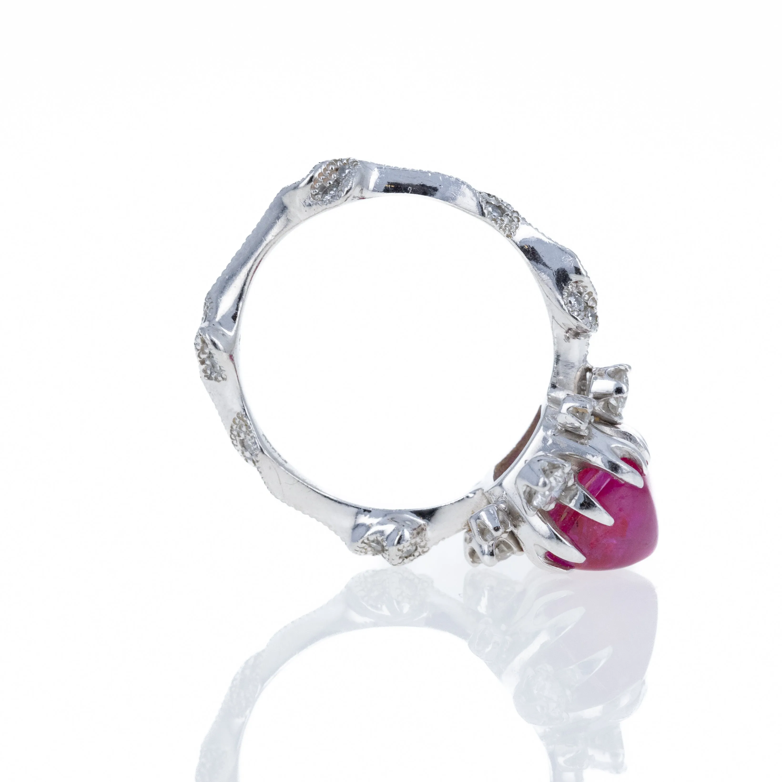 Platinum 2.95 Sugar Loaf Ruby Floral Diamond Ring