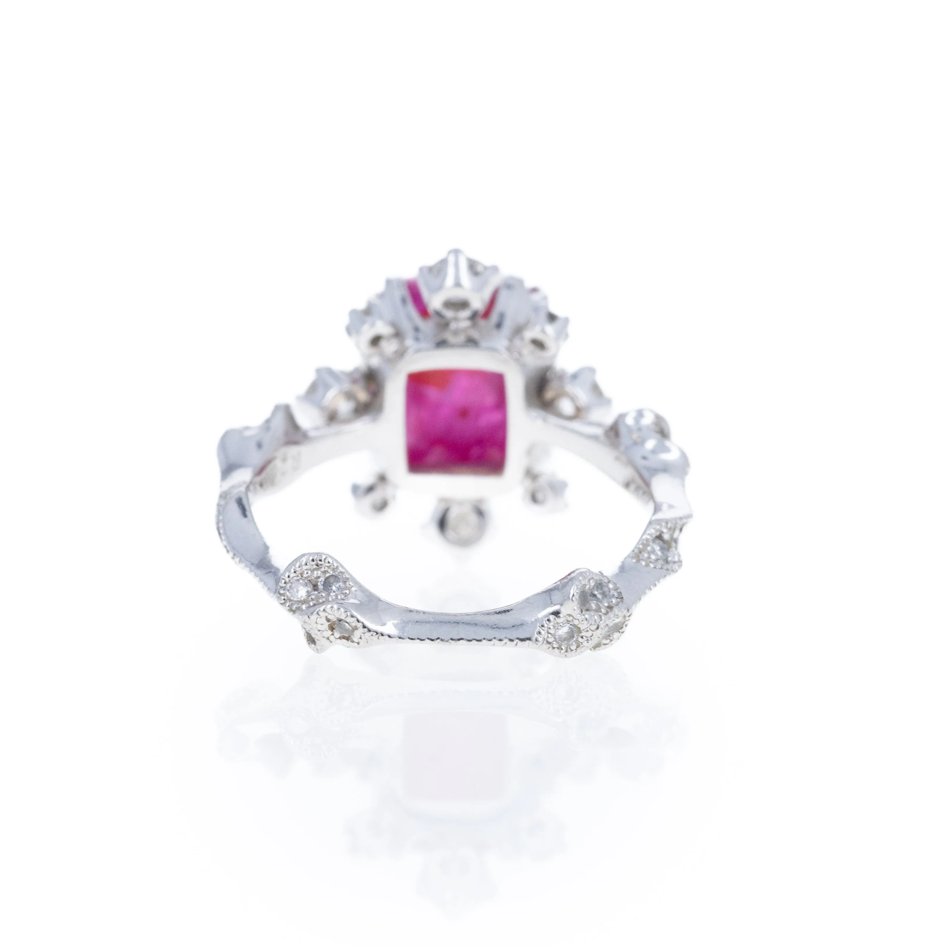 Platinum 2.95 Sugar Loaf Ruby Floral Diamond Ring