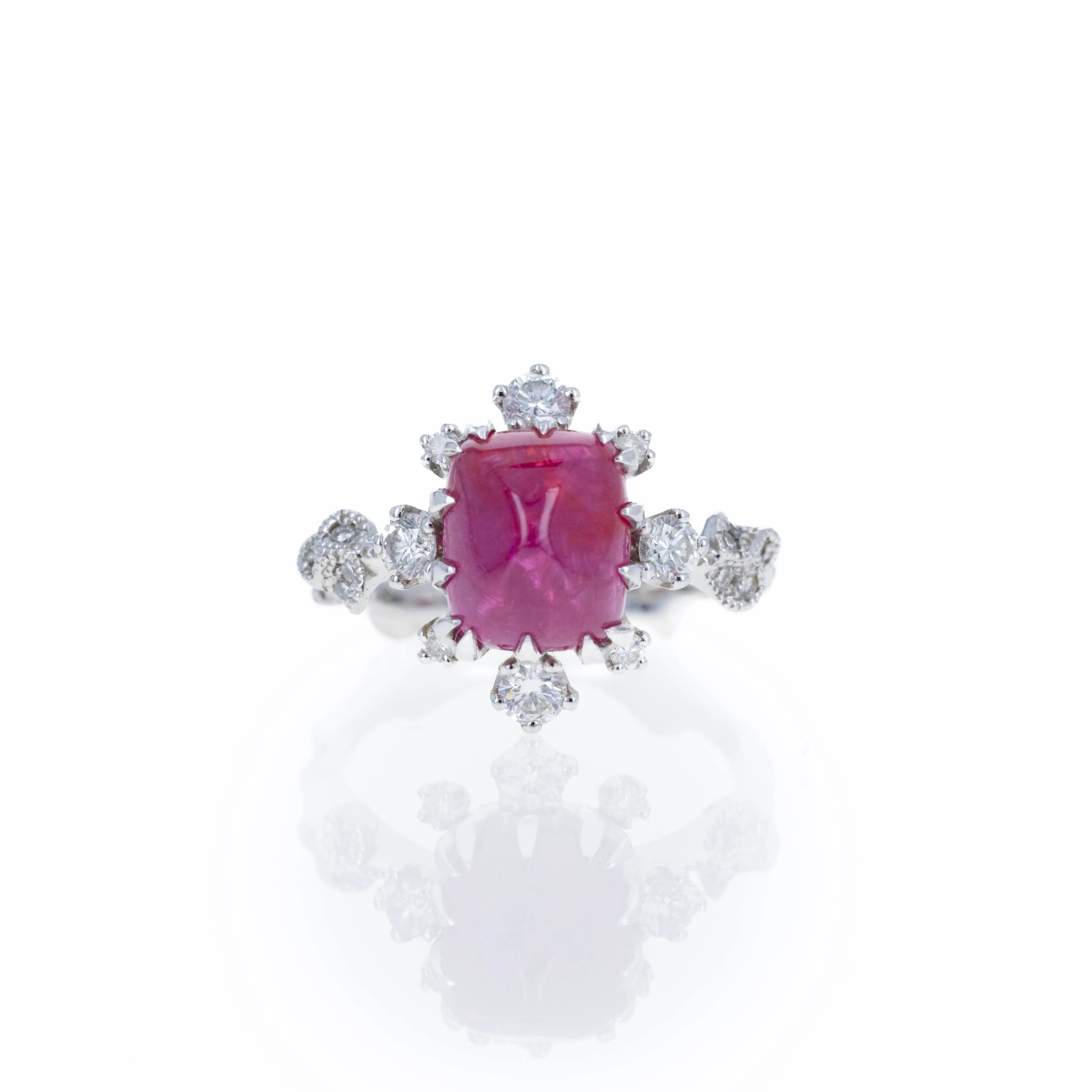 Platinum 2.95 Sugar Loaf Ruby Floral Diamond Ring