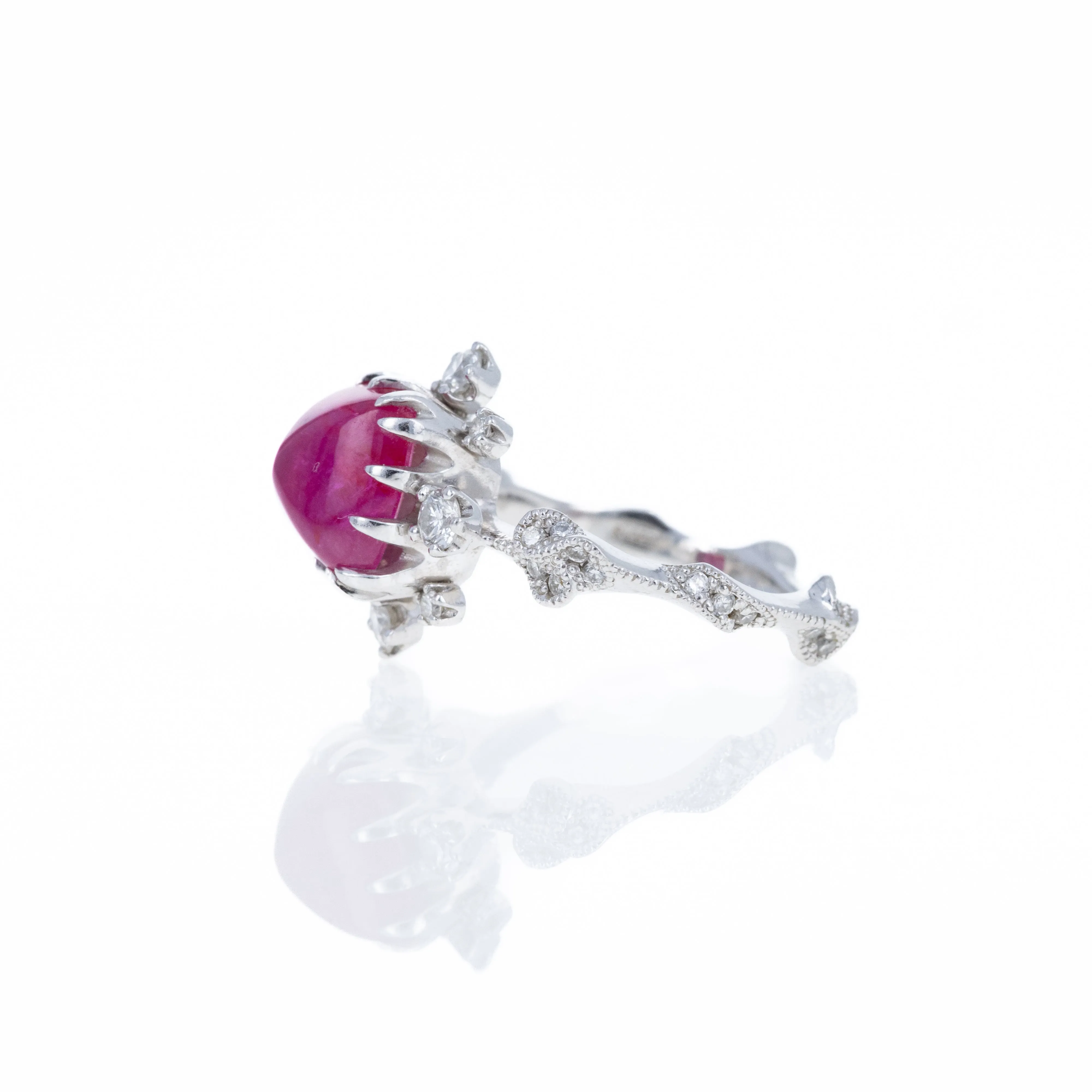 Platinum 2.95 Sugar Loaf Ruby Floral Diamond Ring
