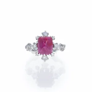 Platinum 2.95 Sugar Loaf Ruby Floral Diamond Ring