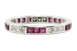 Platinum Art Deco 1CTW Ruby & Diamond Eternity Band c.1920's