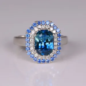 Platinum Barion Style Emerald Cut Sapphire Ring 3.23 Carats