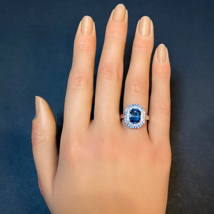 Platinum Barion Style Emerald Cut Sapphire Ring 3.23 Carats