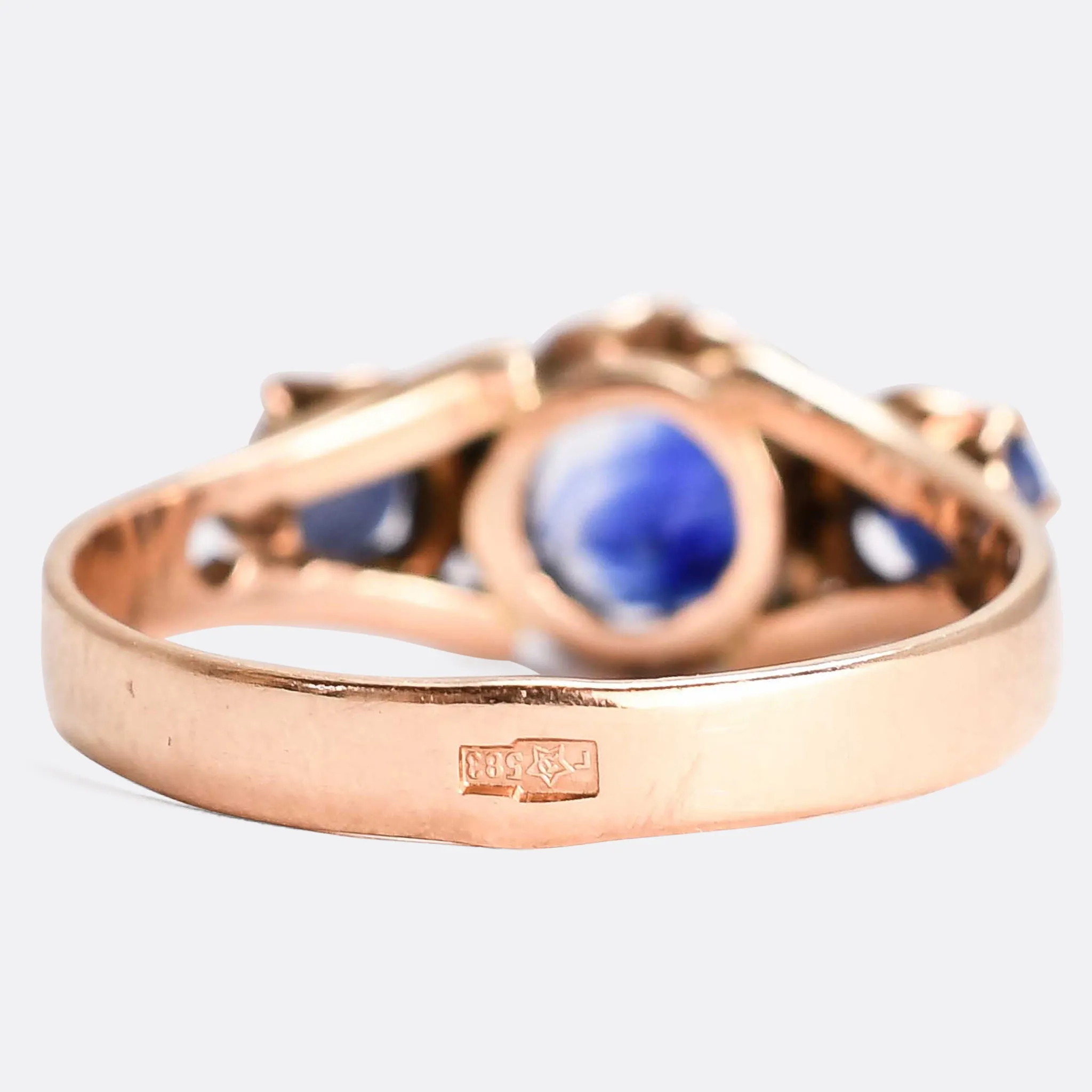 Pre-Revolution Russian Blue Spinel 3-Stone Ring