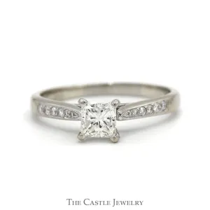 Princess Cut Diamond Engagement Ring with Diamond Accented Sides in 10k White Gold