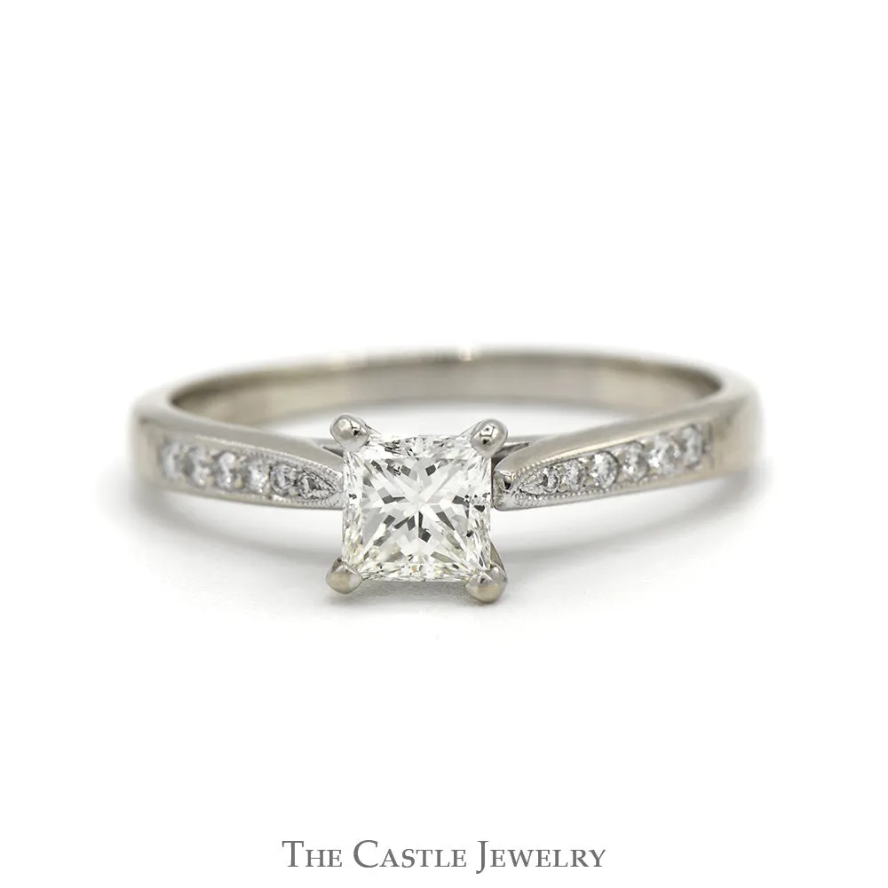 Princess Cut Diamond Engagement Ring with Diamond Accented Sides in 10k White Gold