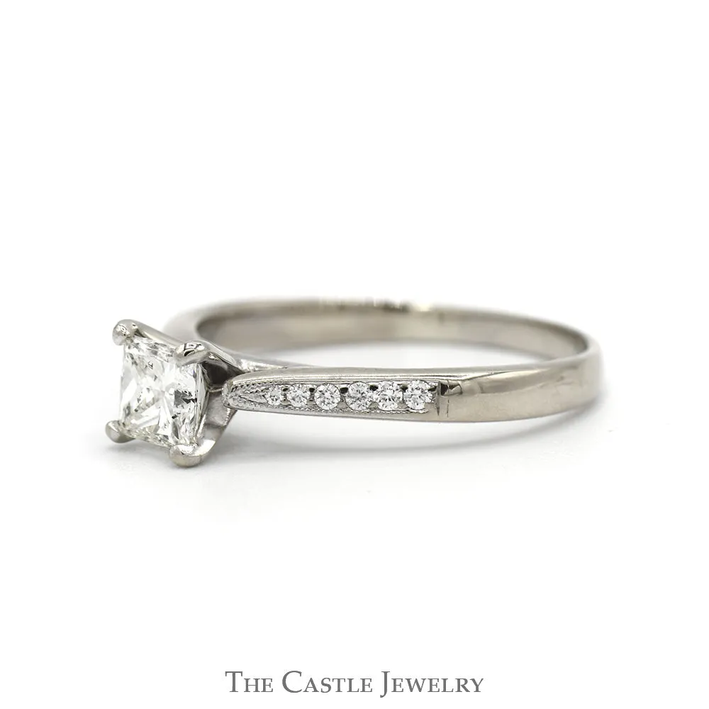 Princess Cut Diamond Engagement Ring with Diamond Accented Sides in 10k White Gold