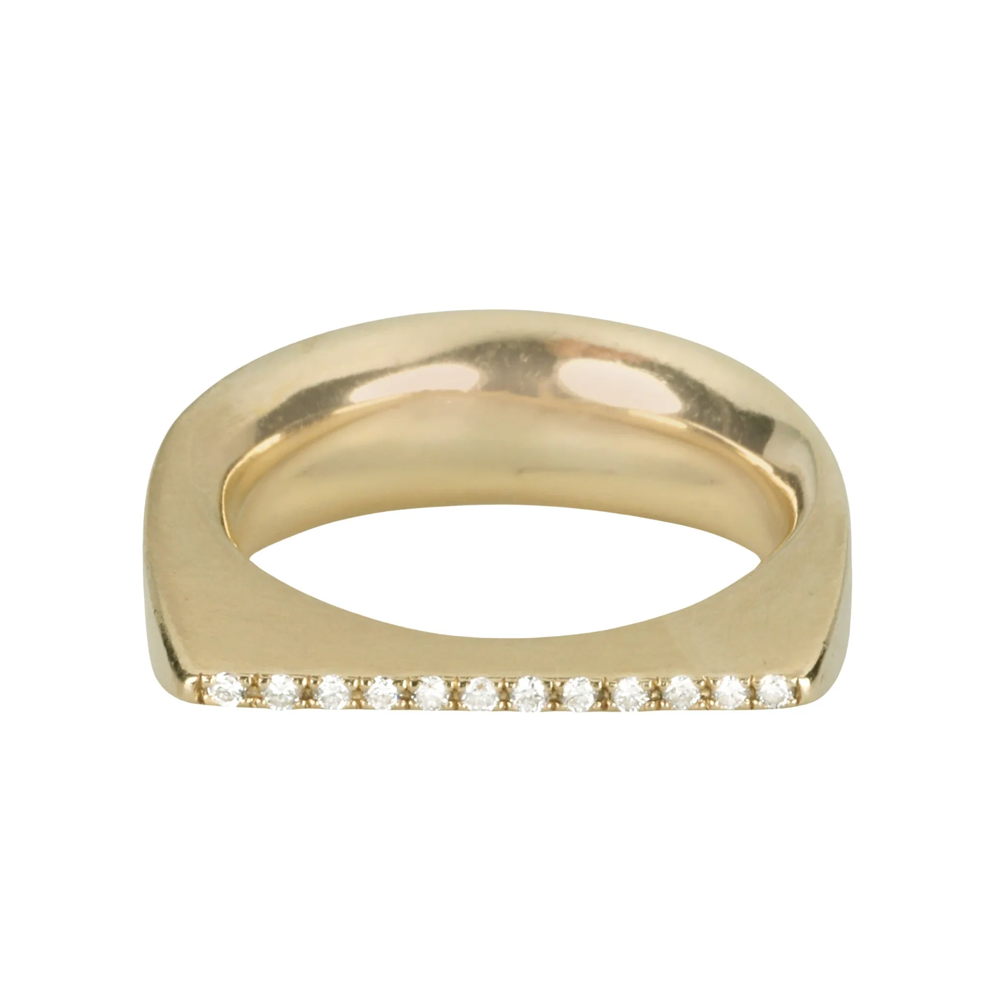 "Mara" 14 Karat Yellow Gold and Diamond Hand Carved Ring